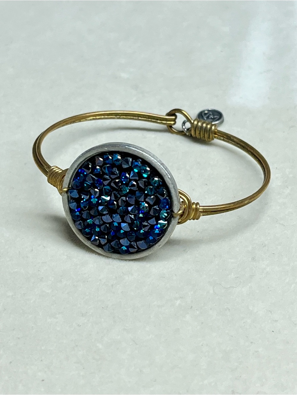 Luca + Danni Faux Druzy Crystal Blue Gold Tone Bangle Bracelet